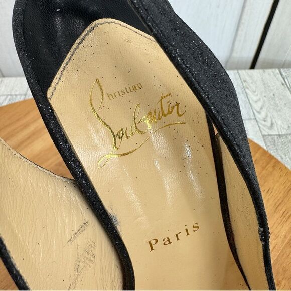 Christian Louboutin Lady Peep Glitter Platform Slingback Pumps Black Red 37.5 - Picture 11 of 16